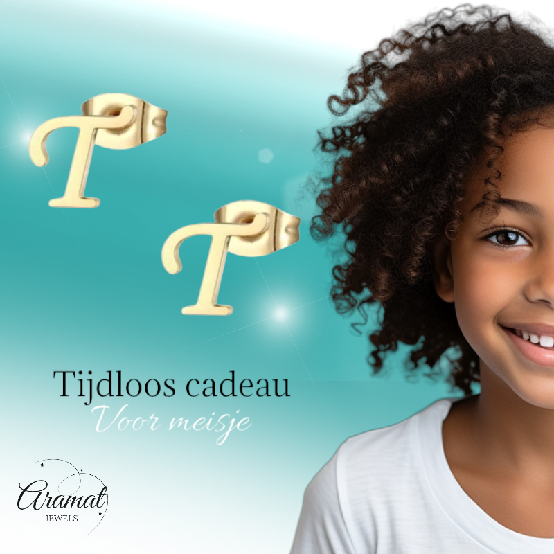 Boucles d'oreilles en acier inoxydable doré en forme de lettre T – initiale