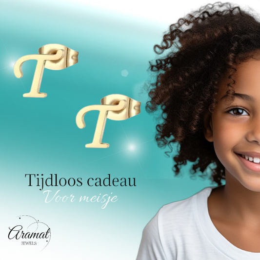 Boucles d'oreilles en acier inoxydable doré en forme de lettre T – initiale