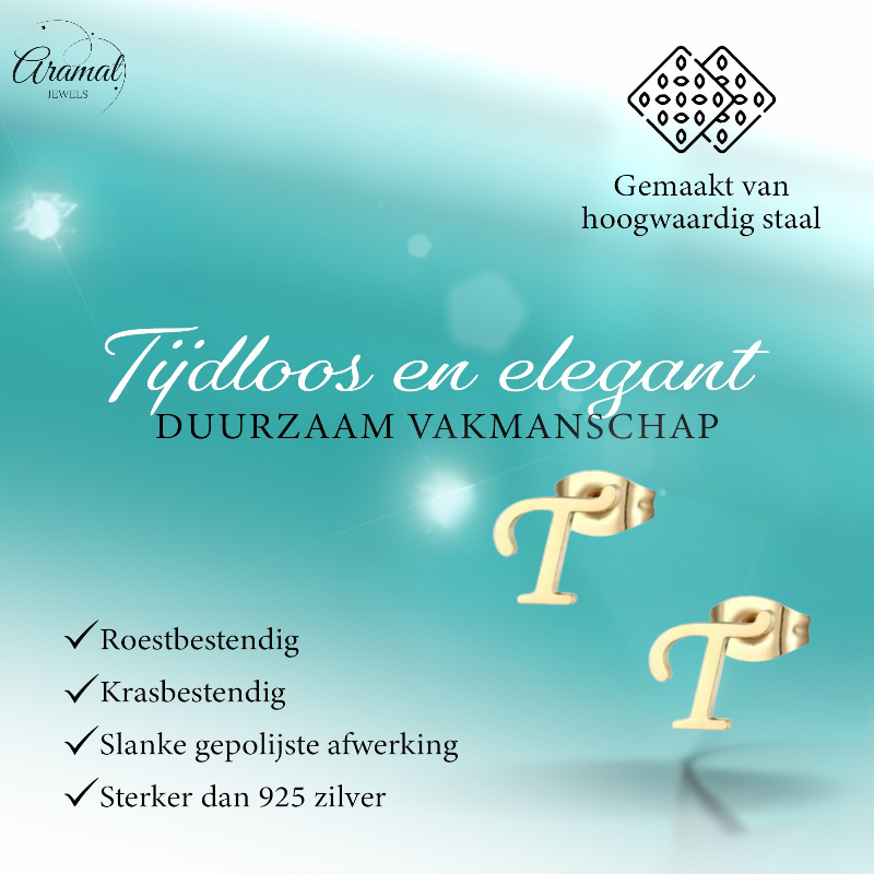 Boucles d'oreilles en acier inoxydable doré en forme de lettre T – initiale