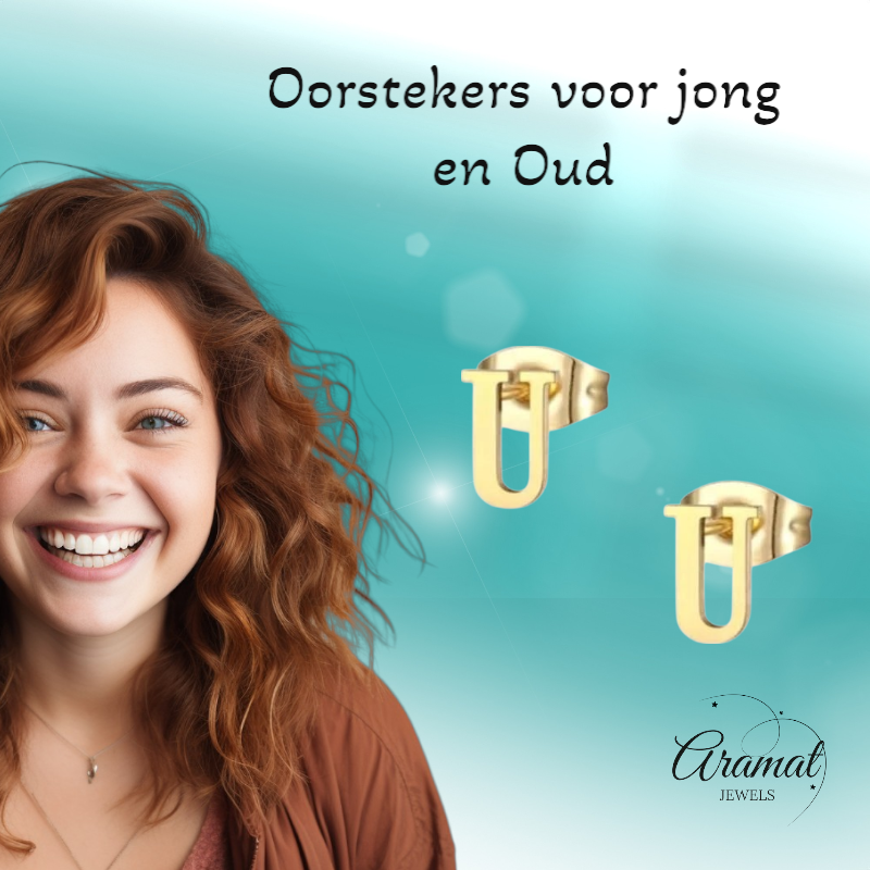 RVS Letter U Oorbellen Goudkleurig – Initiaal