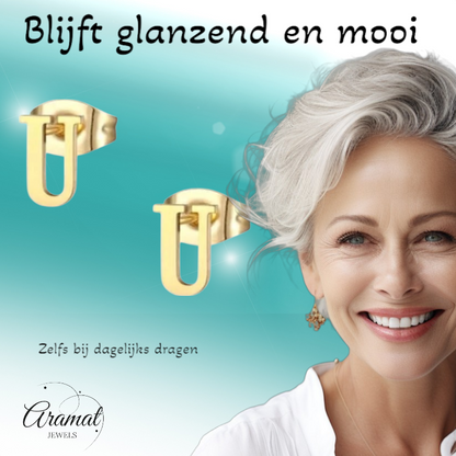 RVS Letter U Oorbellen Goudkleurig – Initiaal