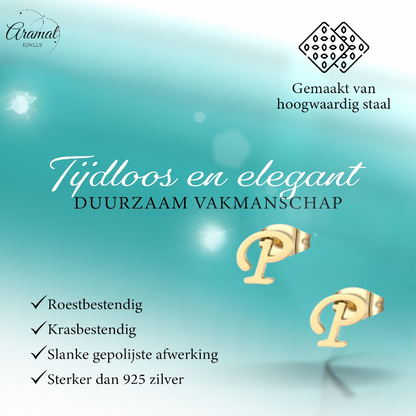 RVS Oorbellen Letter P – Goudkleurig – 10 mm