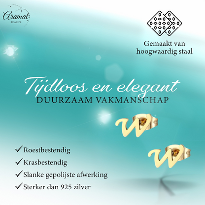 RVS Letter W Oorbellen Goudkleurig – Initiaal