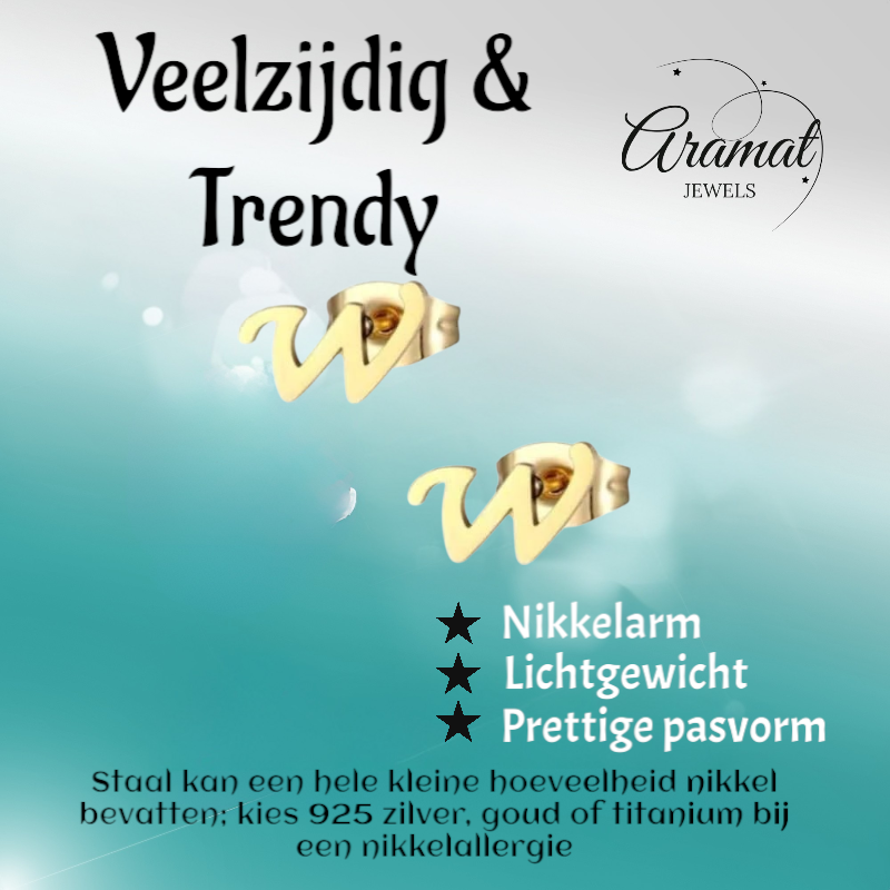 RVS Letter W Oorbellen Goudkleurig – Initiaal