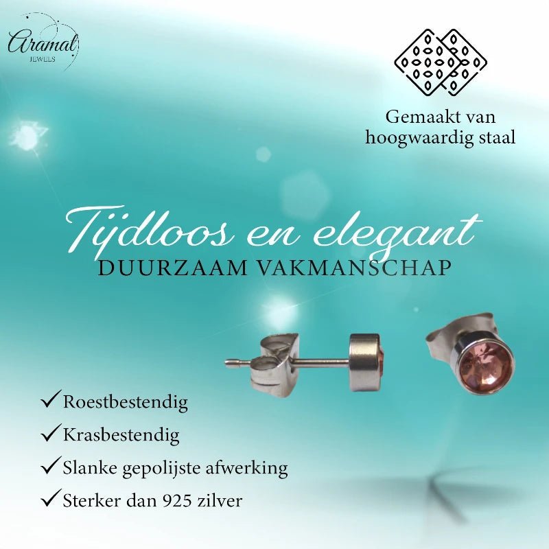 Stalen Oorbellen Licht Roze Kristal 5mm - oor4573 - Oorbellen kopen# - 5mm - alles