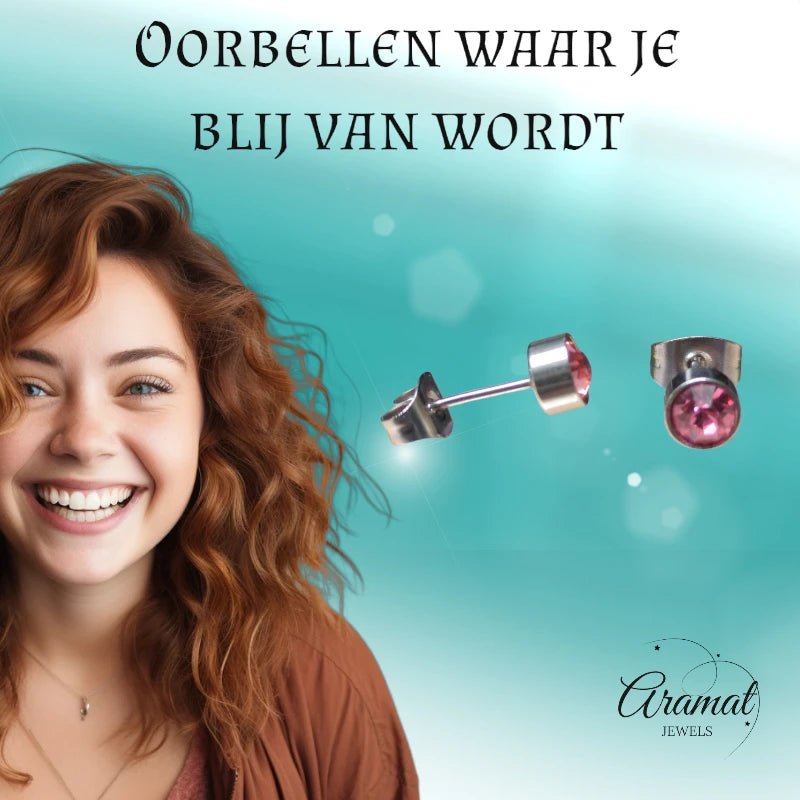 Stalen Oorbellen Lichtroze Zirkonia – 5mm - oor862 - Oorbellen kopen# - 5mm - alles - cadeau