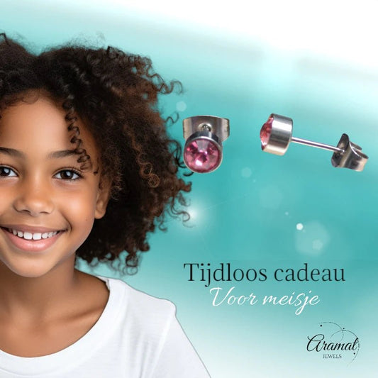 Stalen Oorbellen Lichtroze Zirkonia – 5mm - oor862 - Oorbellen kopen# - 5mm - alles - cadeau