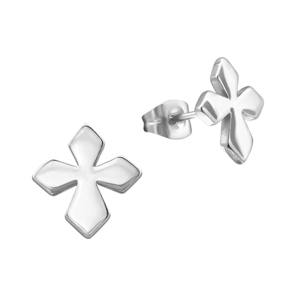 Stalen Oorbellen met kruisje – Zilverkleur – 12x11mm - oor3340 - 28851 - Oorbellen kopen# - 12mm - alles - cadeau