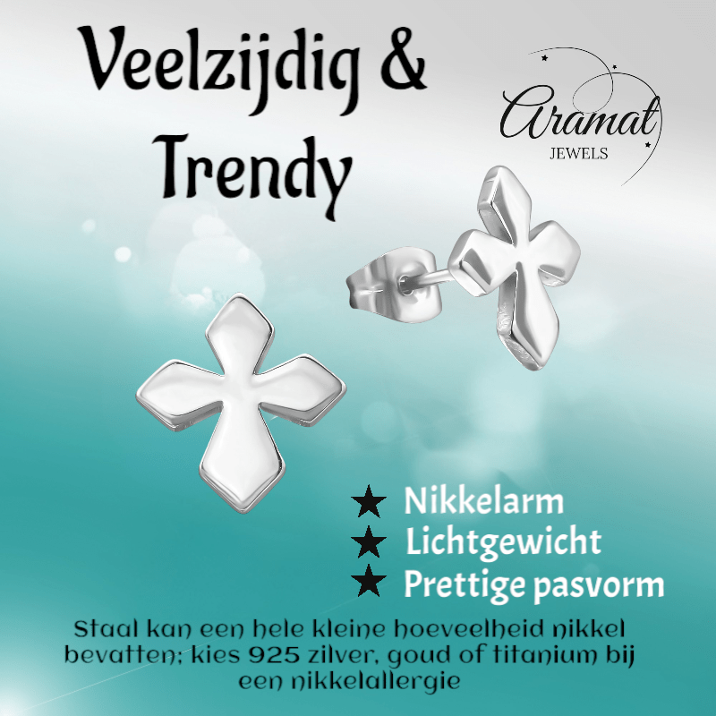 Stalen Oorbellen met kruisje – Zilverkleur – 12x11mm - oor3340 - 28851 - Oorbellen kopen# - 12mm - alles - cadeau