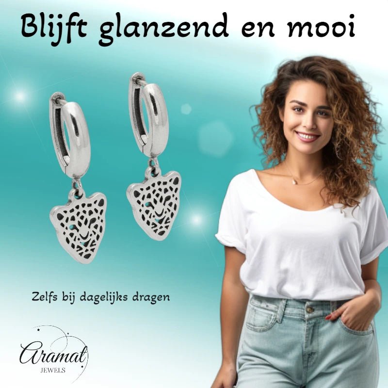 Stalen Oorringen met Leopard Bedel 10mm - Trendy Oorbellen - Aramat Jewels - Oorringen - cadeautip
