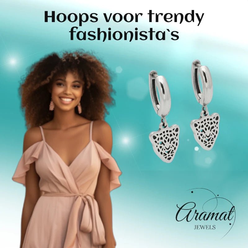 Stalen Oorringen met Leopard Bedel 10mm - Trendy Oorbellen - Aramat Jewels - Oorringen - cadeautip