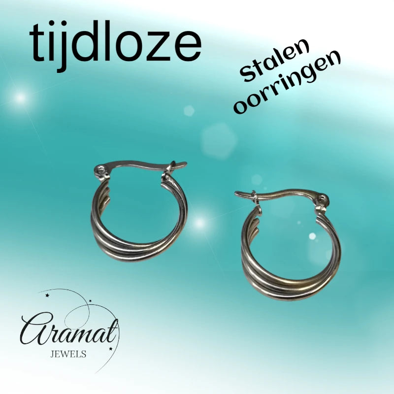 Stalen Oorringen met Triple Hoop Design (16 mm)