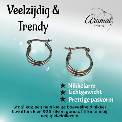 Stalen Oorringen met Triple Hoop Design (16 mm)