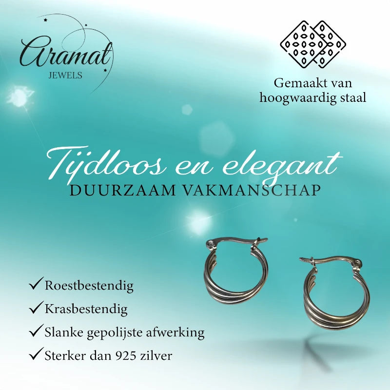 Stalen Oorringen met Triple Hoop Design (16 mm)