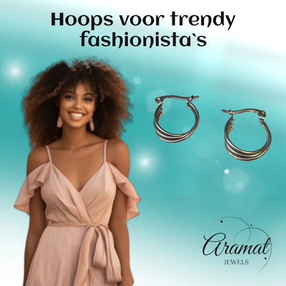 Stalen Oorringen met Triple Hoop Design (16 mm)