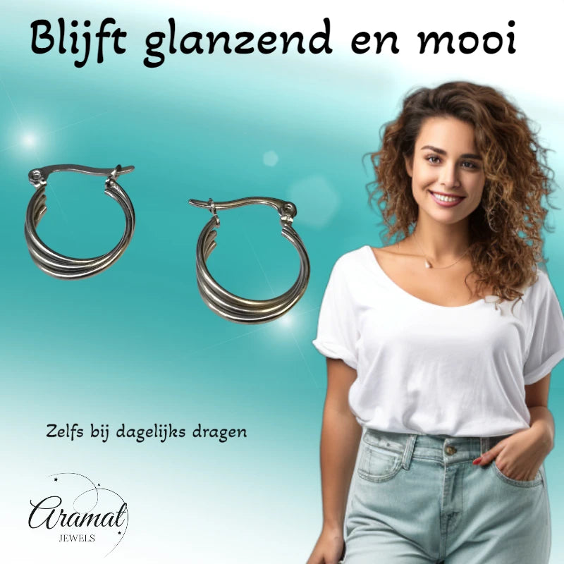 Stalen Oorringen met Triple Hoop Design (16 mm)