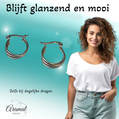 Stalen Oorringen met Triple Hoop Design (16 mm)
