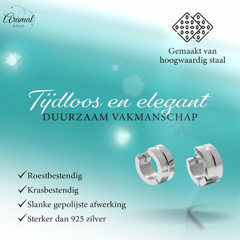 Stalen Oorringetjes Zilverkleur Accent – 13x7mm Huggies - Aramat Jewels - Oorringen - cadeautip