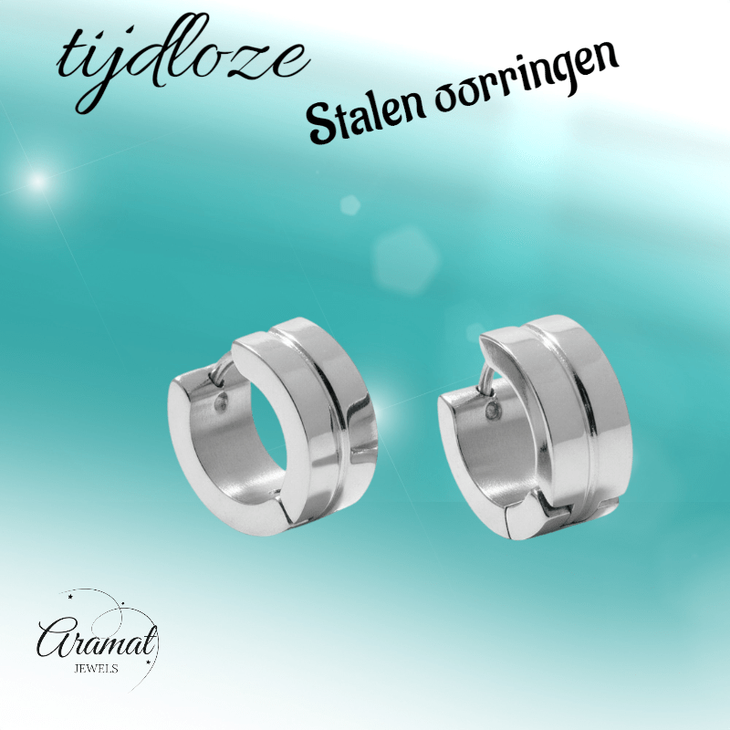 Stalen Oorringetjes Zilverkleur Accent – 13x7mm Huggies - Aramat Jewels - Oorringen - cadeautip