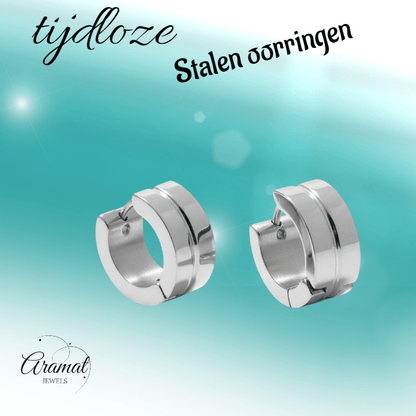 Stalen Oorringetjes Zilverkleur Accent – 13x7mm Huggies - Aramat Jewels - Oorringen - cadeautip