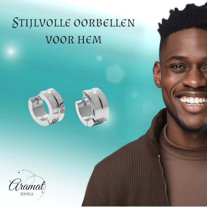 Stalen Oorringetjes Zilverkleur Accent – 13x7mm Huggies - Aramat Jewels - Oorringen - cadeautip