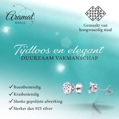 Stalen Oorstekers met Transparante Zirkonia - Rond - Aramat Jewels - Oorbellen - cadeautip