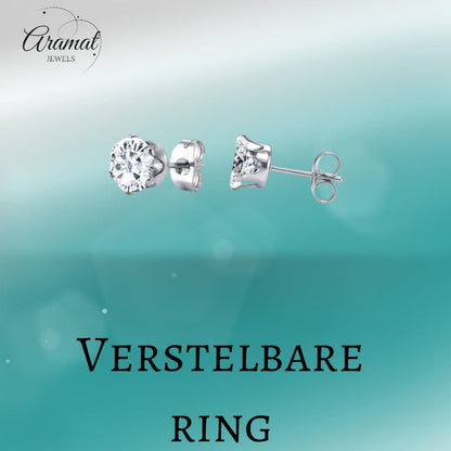 Stalen Oorstekers met Transparante Zirkonia - Rond - Aramat Jewels - Oorbellen - cadeautip