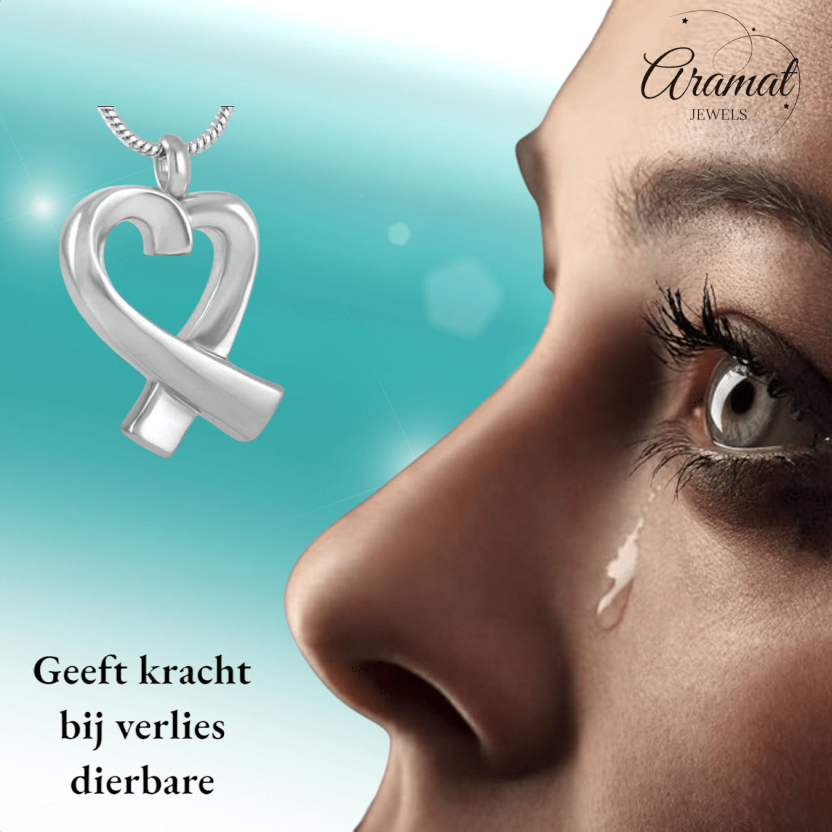Stalen open hart ashanger – gedenksieraad - Aramat Jewels - Gedenkhangers - cadeautip