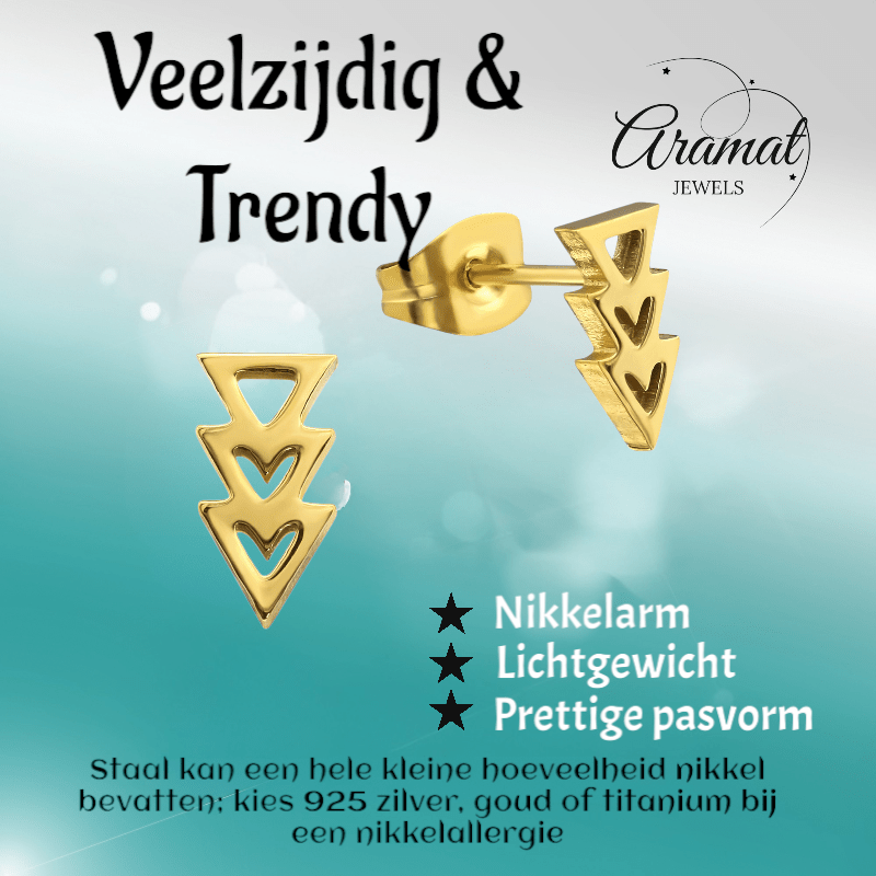 Stalen pijltjes oorbellen goudkleur 9x5mm - oor3463 - 29799 - Oorbellen kopen# - 9mm - alles - cadeau