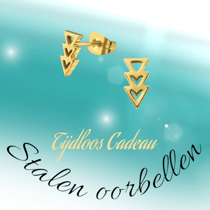 Stalen pijltjes oorbellen goudkleur 9x5mm - oor3463 - 29799 - Oorbellen kopen# - 9mm - alles - cadeau