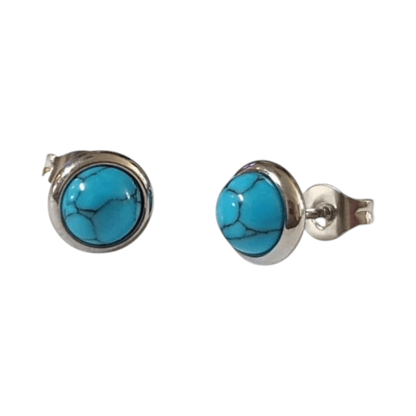 Stalen ronde oorbellen blauw gemarmerd 8mm - oor3070 - Oorbellen kopen# - 8mm - alles - blauw