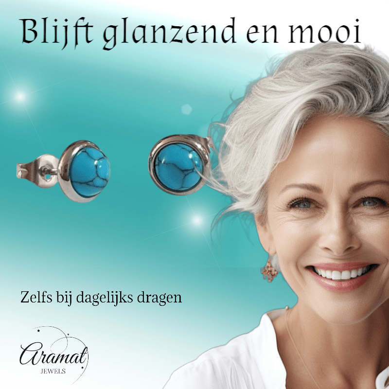 Stalen ronde oorbellen blauw gemarmerd 8mm - oor3070 - Oorbellen kopen# - 8mm - alles - blauw
