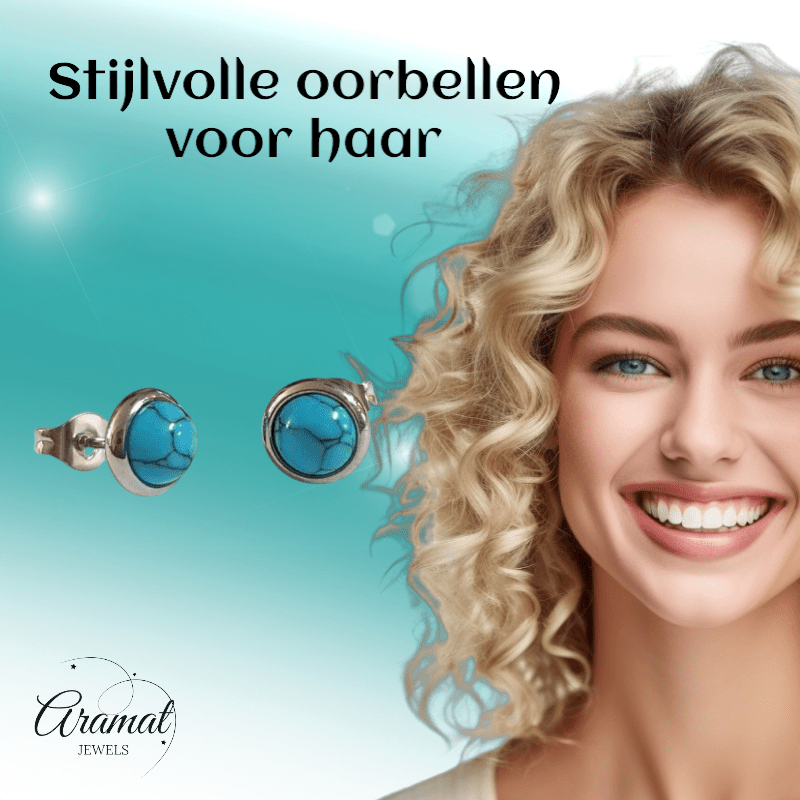 Stalen ronde oorbellen blauw gemarmerd 8mm - oor3070 - Oorbellen kopen# - 8mm - alles - blauw