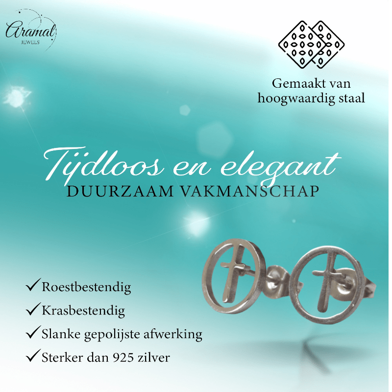 Stalen ronde oorbellen met kruisje – Zilverkleur – 10mm - oor1339 - XE76506 - Oorbellen kopen# - 10mm - alles - cadeau