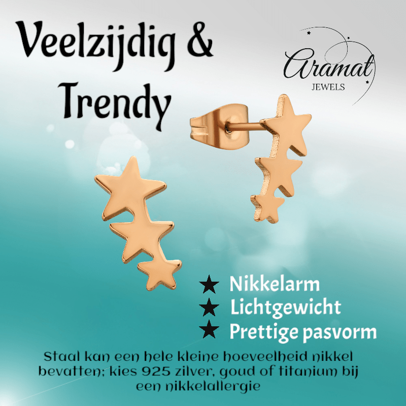 Stalen Rosékleurige Sterren Oorbellen - Tijdloos & Elegant - oor3490 - 31720 - Oorbellen kopen