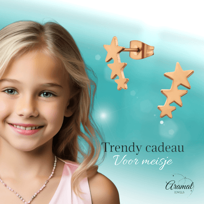 Stalen Rosékleurige Sterren Oorbellen - Tijdloos & Elegant - oor3490 - 31720 - Oorbellen kopen