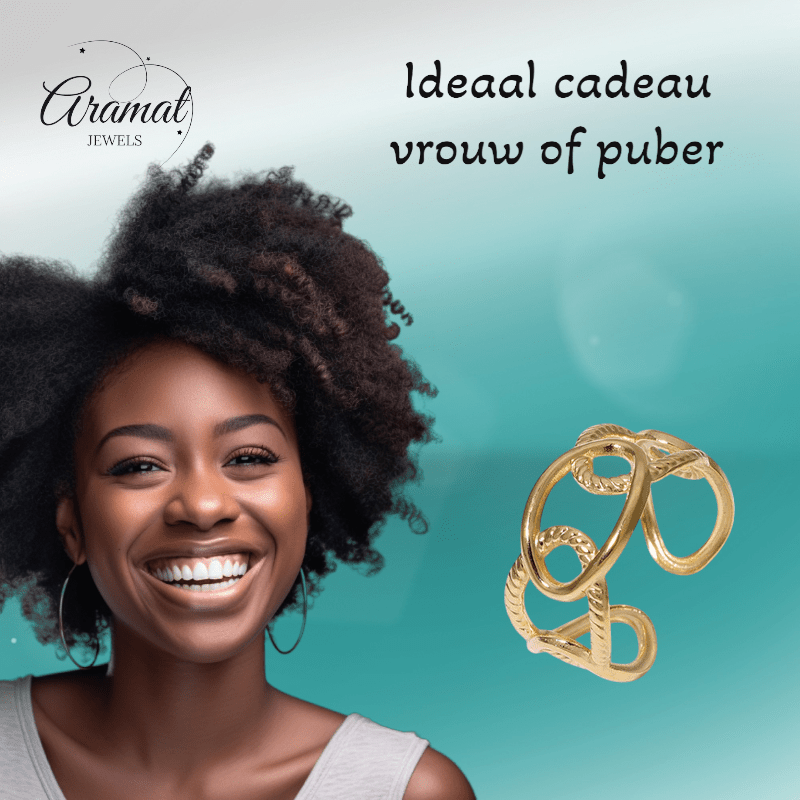 Stalen Schakelring - Verstelbaar - Stainless Steel - 10mm - ring356 - 161834 - Ringen kopen# - Goudkleur - alles - boho