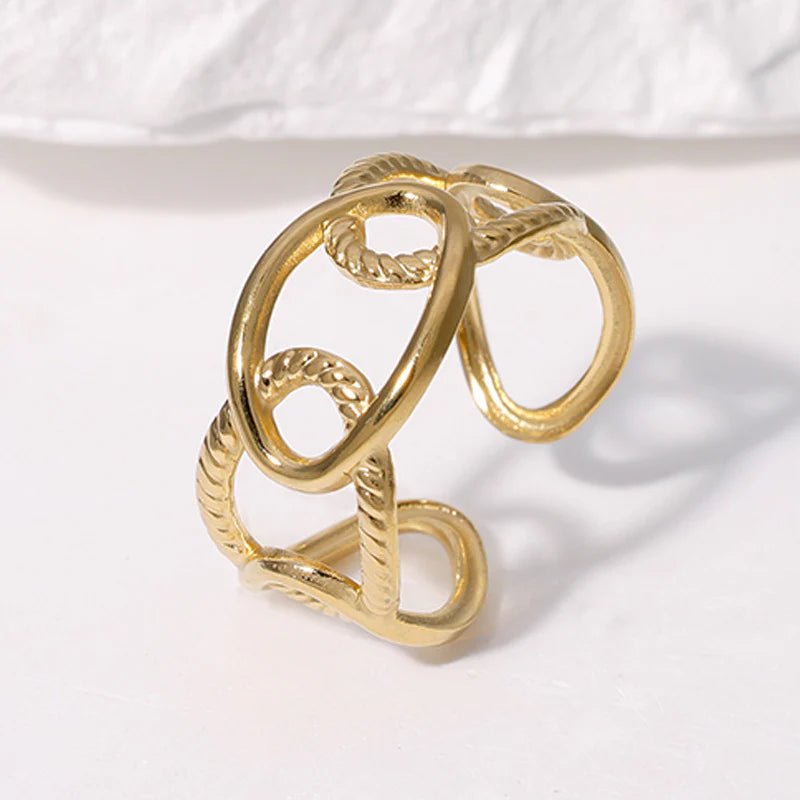 Stalen Schakelring - Verstelbaar - Stainless Steel - 10mm - ring356 - 161834 - Ringen kopen# - Goudkleur - alles - boho