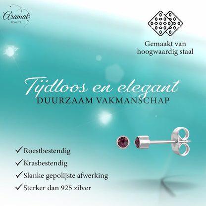 Stalen Schietoorbellen met Kristalsteentje vanaf 3mm - Aramat Jewels - Oorbellen - cadeautip