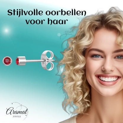Stalen Schietoorbellen met Kristalsteentje vanaf 3mm - Aramat Jewels - Oorbellen - cadeautip