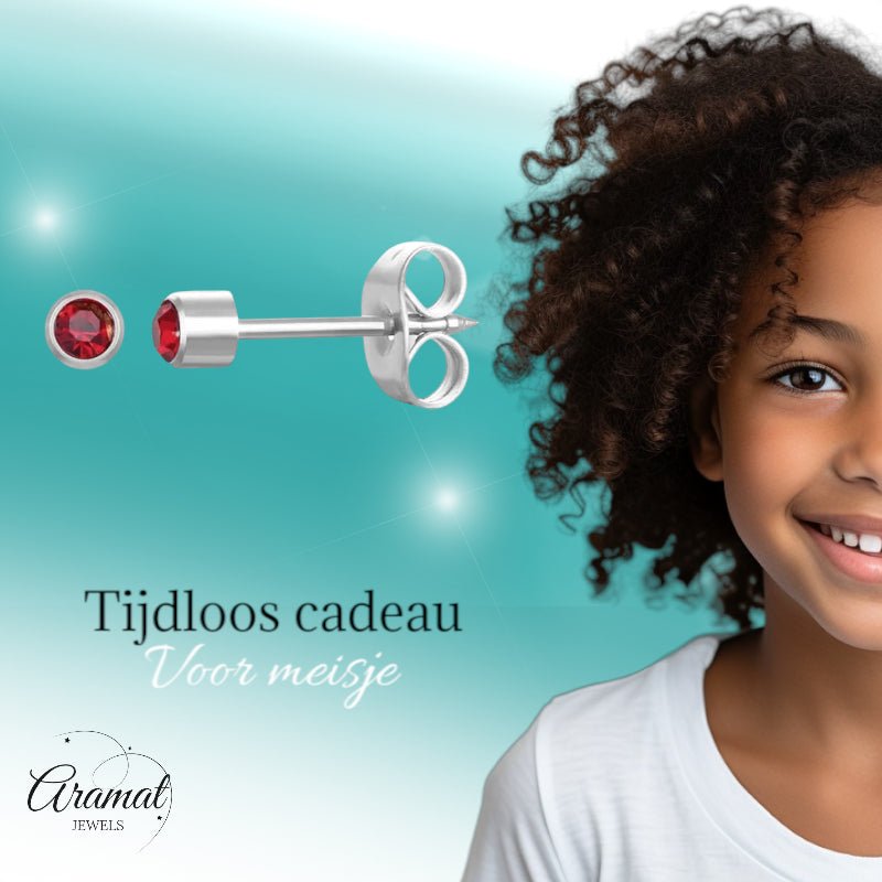 Stalen Schietoorbellen met Kristalsteentje vanaf 3mm - Aramat Jewels - Oorbellen - cadeautip
