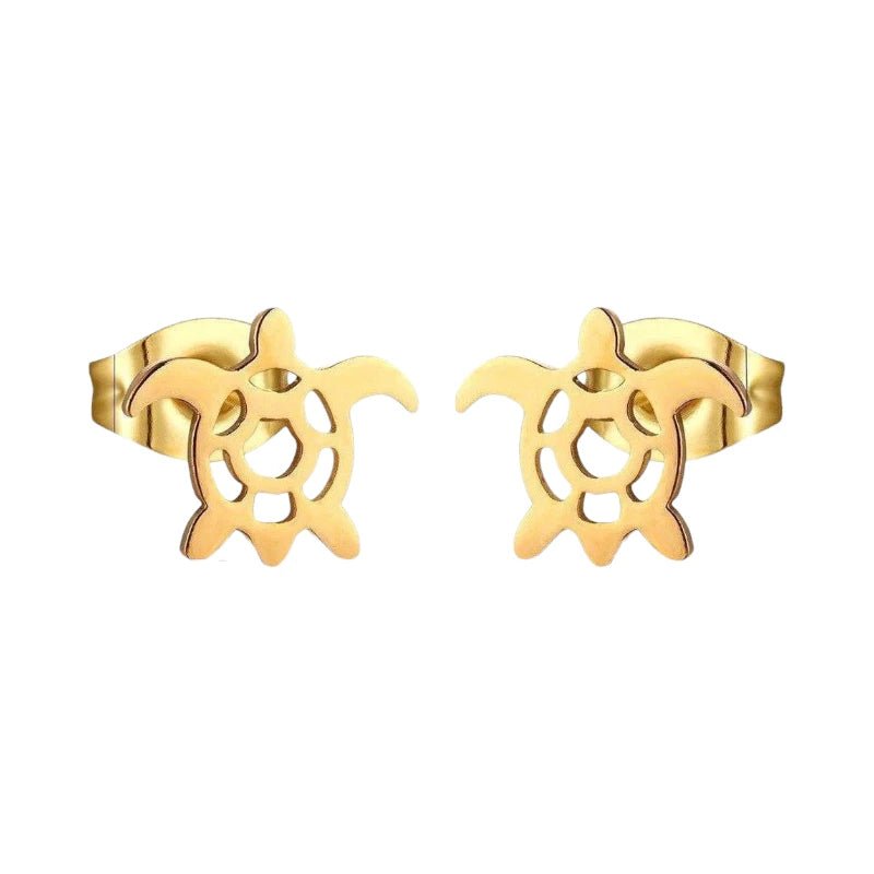 Stalen Schildpad Oorbellen Meisje – Goudkleurig RVS – Dieren Oorstekers – 10x8mm – Oorbellen Kind - oor552 - Oorbellen kopen# - 10mm - alles - cadeau