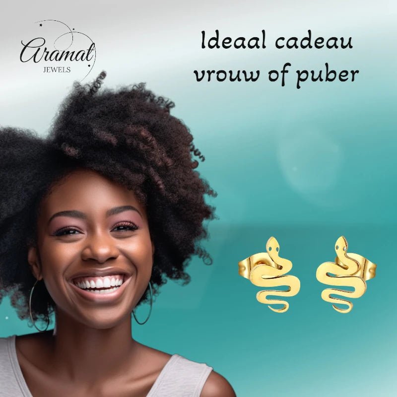 Stalen Slang Oorbellen – Goudkleurig RVS – 12x7mm – Dieren Oorstekers - oor2134 - Oorbellen kopen# - 12mm - alles - cadeau