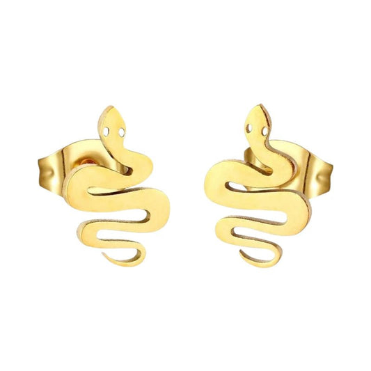 Stalen Slang Oorbellen – Goudkleurig RVS – 12x7mm – Dieren Oorstekers - oor2134 - Oorbellen kopen# - 12mm - alles - cadeau