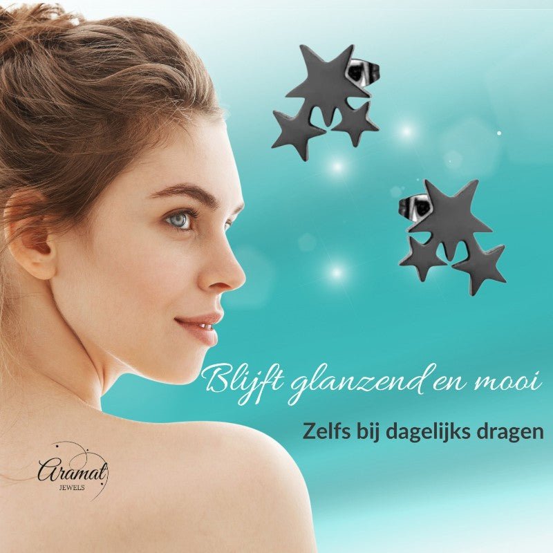 Stalen Sterren Oorbellen - Zwart of Zilverkleurig RVS - oor3197 - Oorbellen kopen