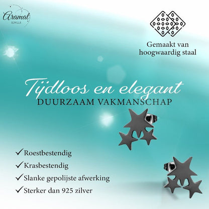 Stalen Sterren Oorbellen - Zwart of Zilverkleurig RVS - oor3197 - Oorbellen kopen