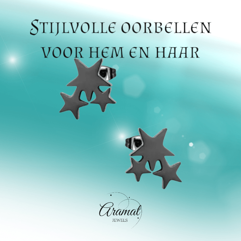 Stalen Sterren Oorbellen - Zwart of Zilverkleurig RVS - oor3197 - Oorbellen kopen