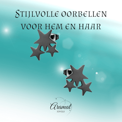 Stalen Sterren Oorbellen - Zwart of Zilverkleurig RVS - oor3197 - Oorbellen kopen