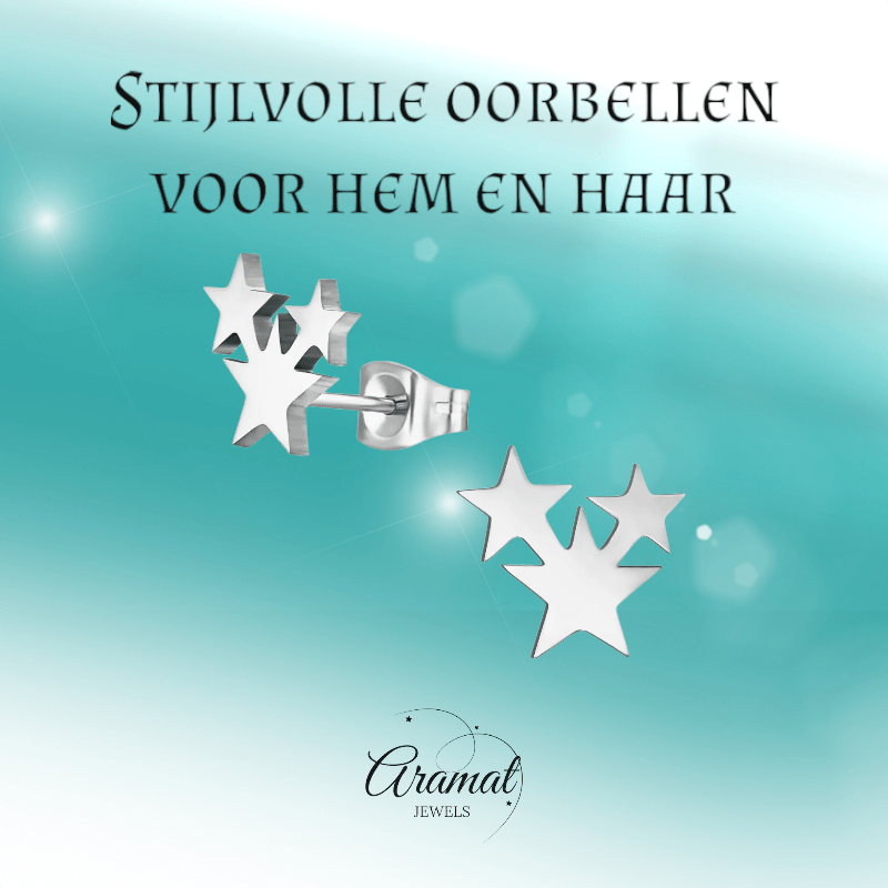 Stalen Sterren Oorbellen - Zwart of Zilverkleurig RVS - oor624 - XE45076 - Oorbellen kopen