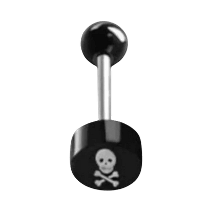 Een paar zwarte barbells met schedel en kruisbeen
